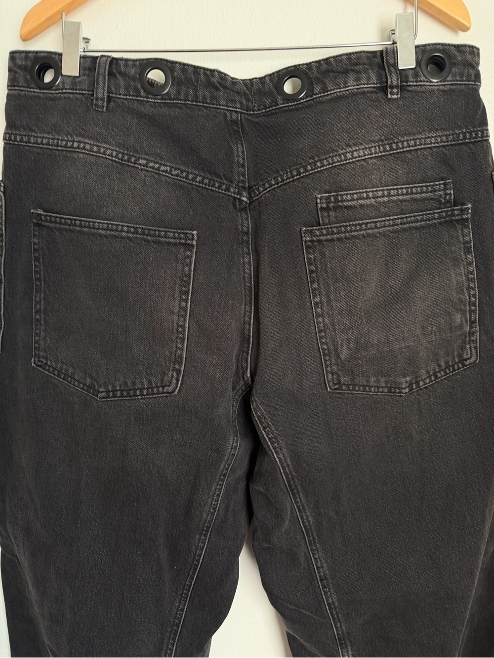 We The Free FP We Moxie Pull On Barrel Jeans Night Hawk Black Women Patch Sz 32 - Picture 7 of 11